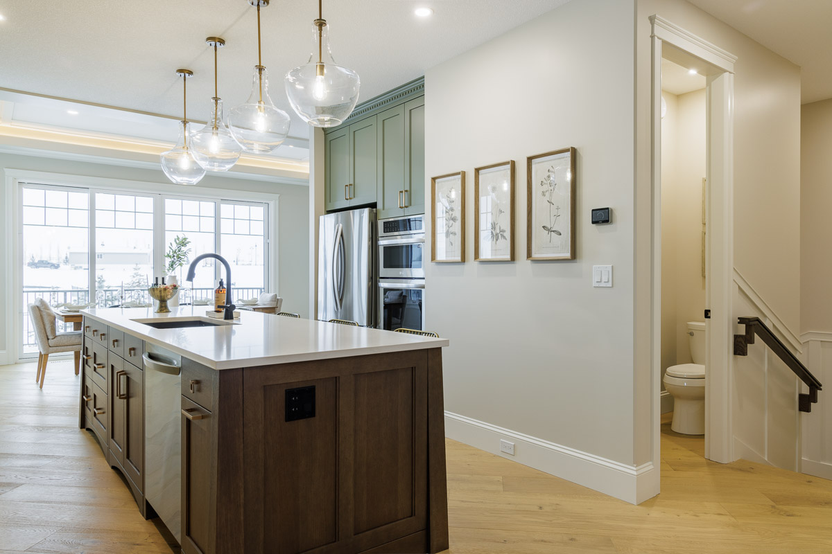 craftsman-style home kitchen and half bath