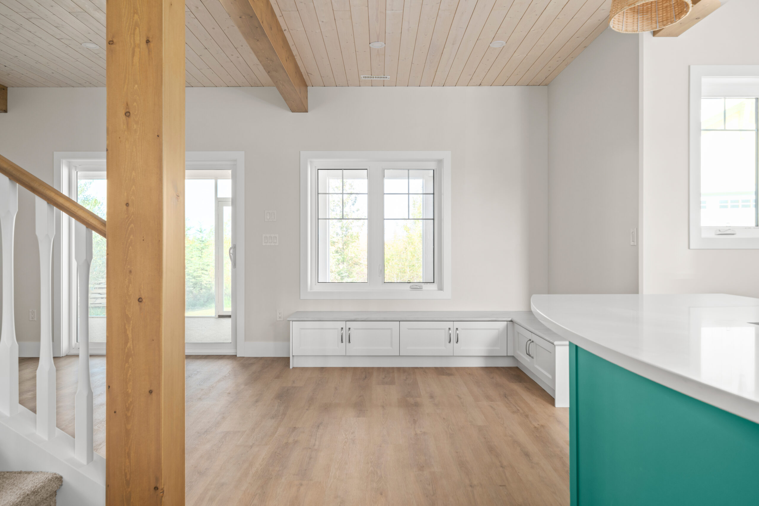 built-in benches under exterior window