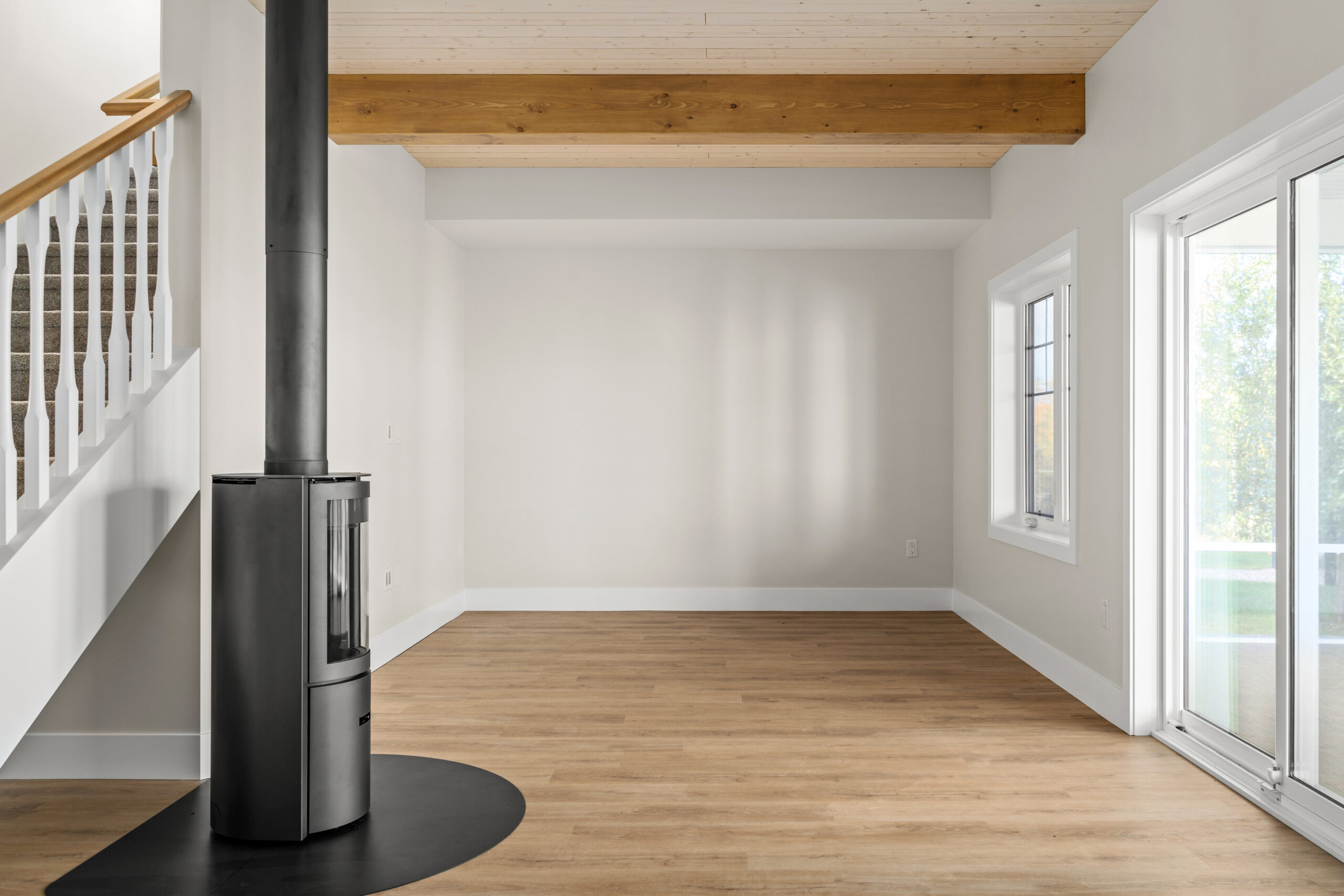 wood burning fireplace in front of living room