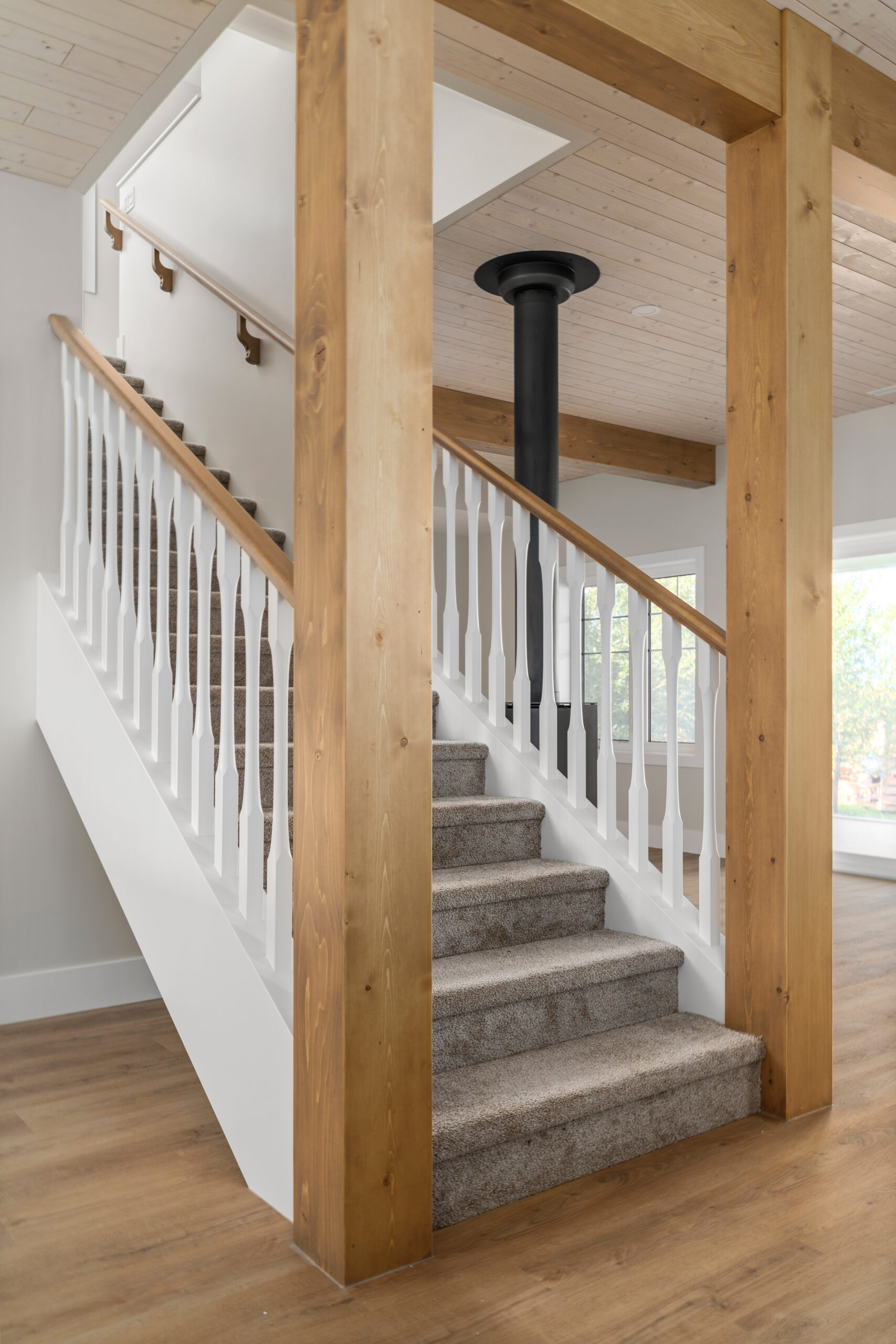 carpeted stairwell headed up