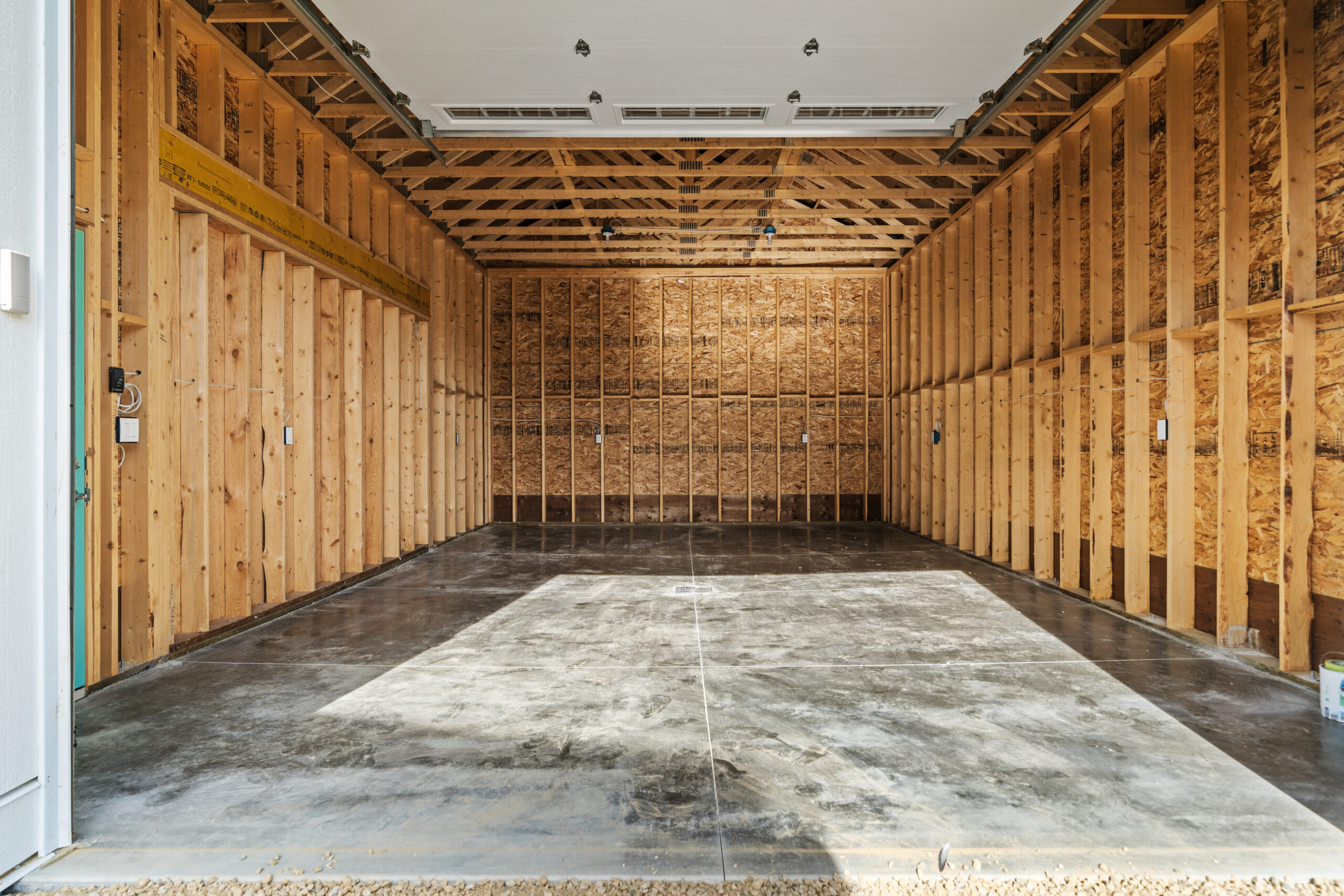 interior of a custom designed and built wood-framed garage