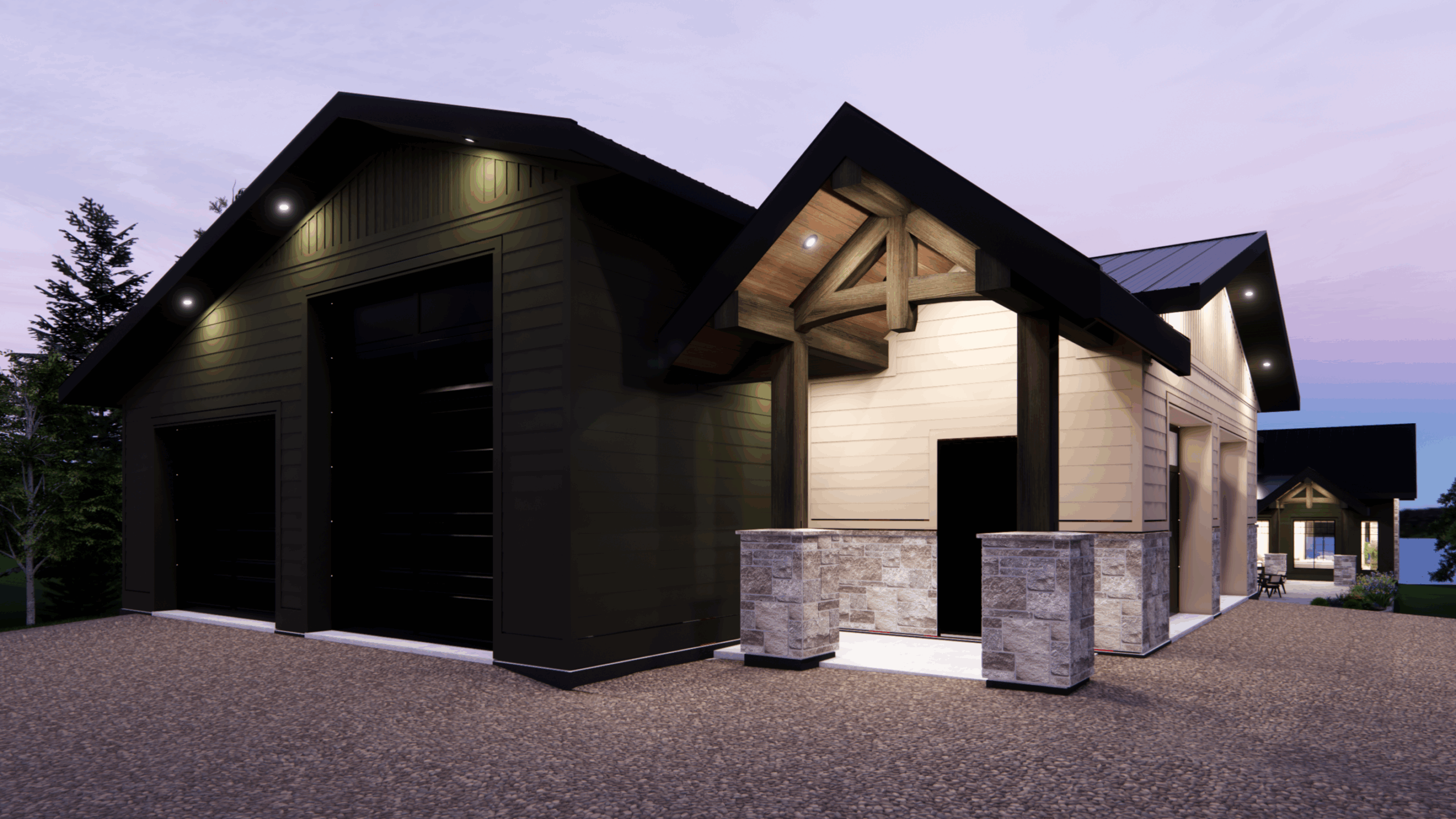 rendering of a custom garage designed by vleeming custom homes