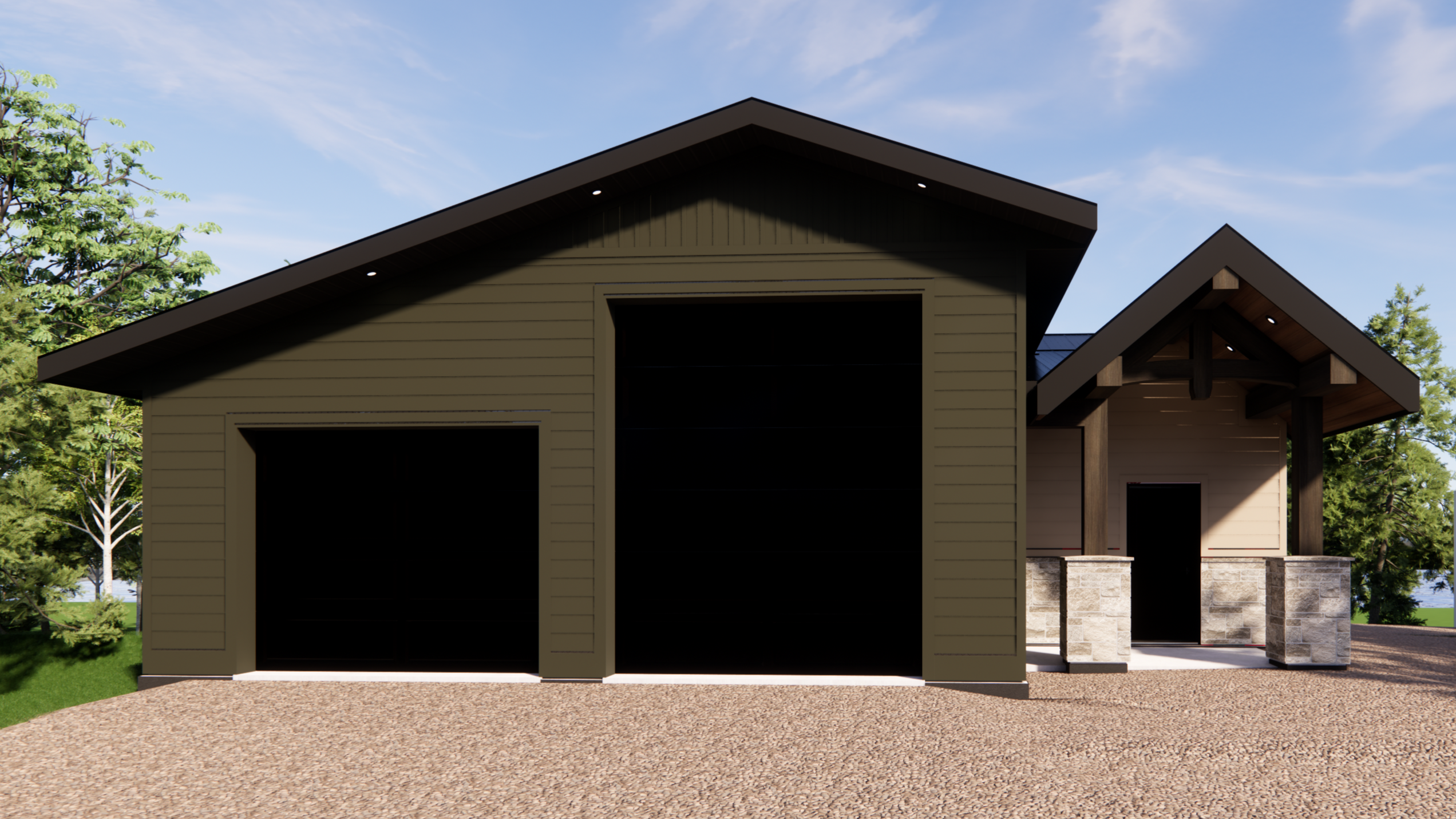 rendering of a custom garage designed by vleeming custom homes