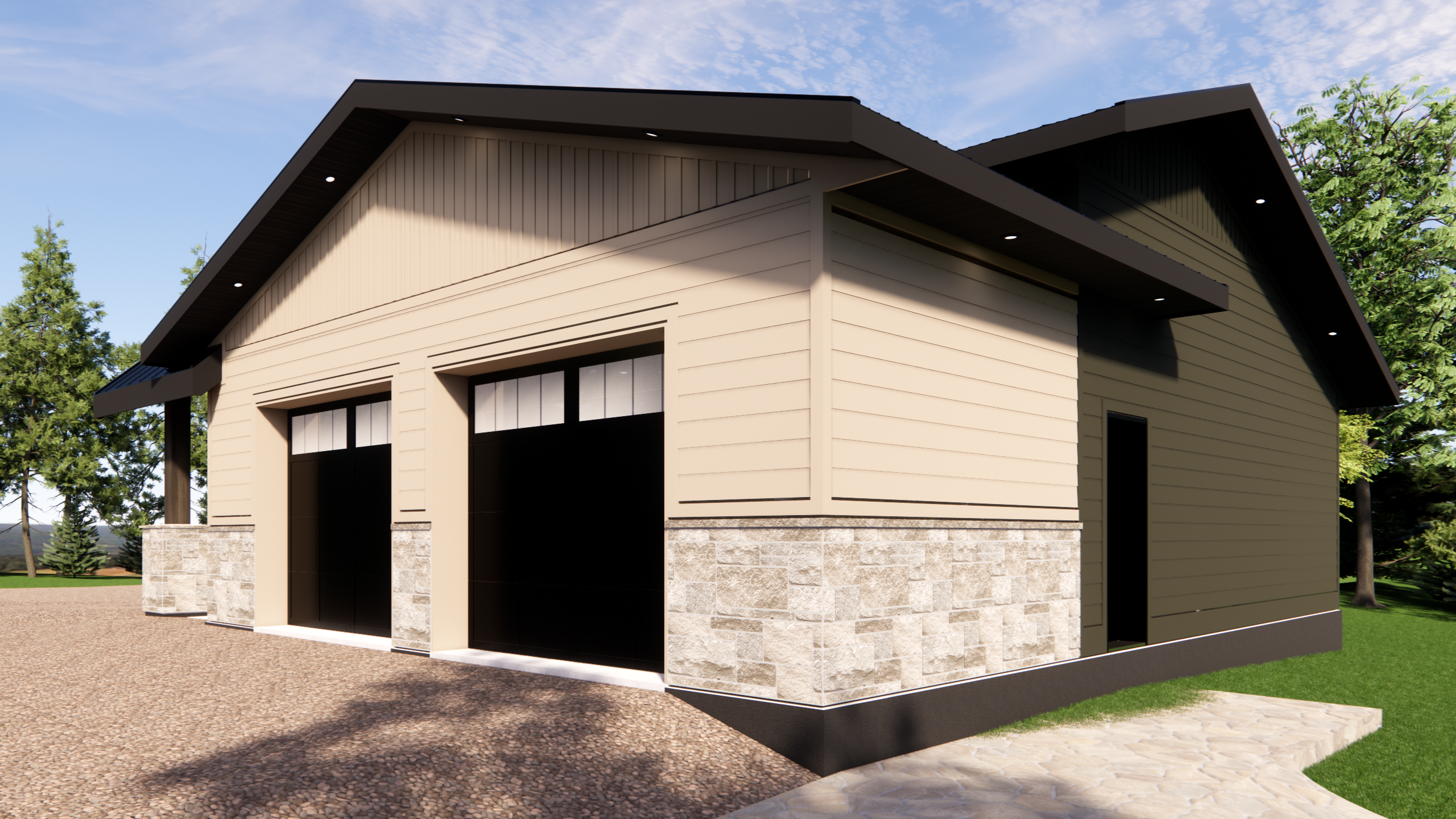 rendering of a custom garage designed by vleeming custom homes