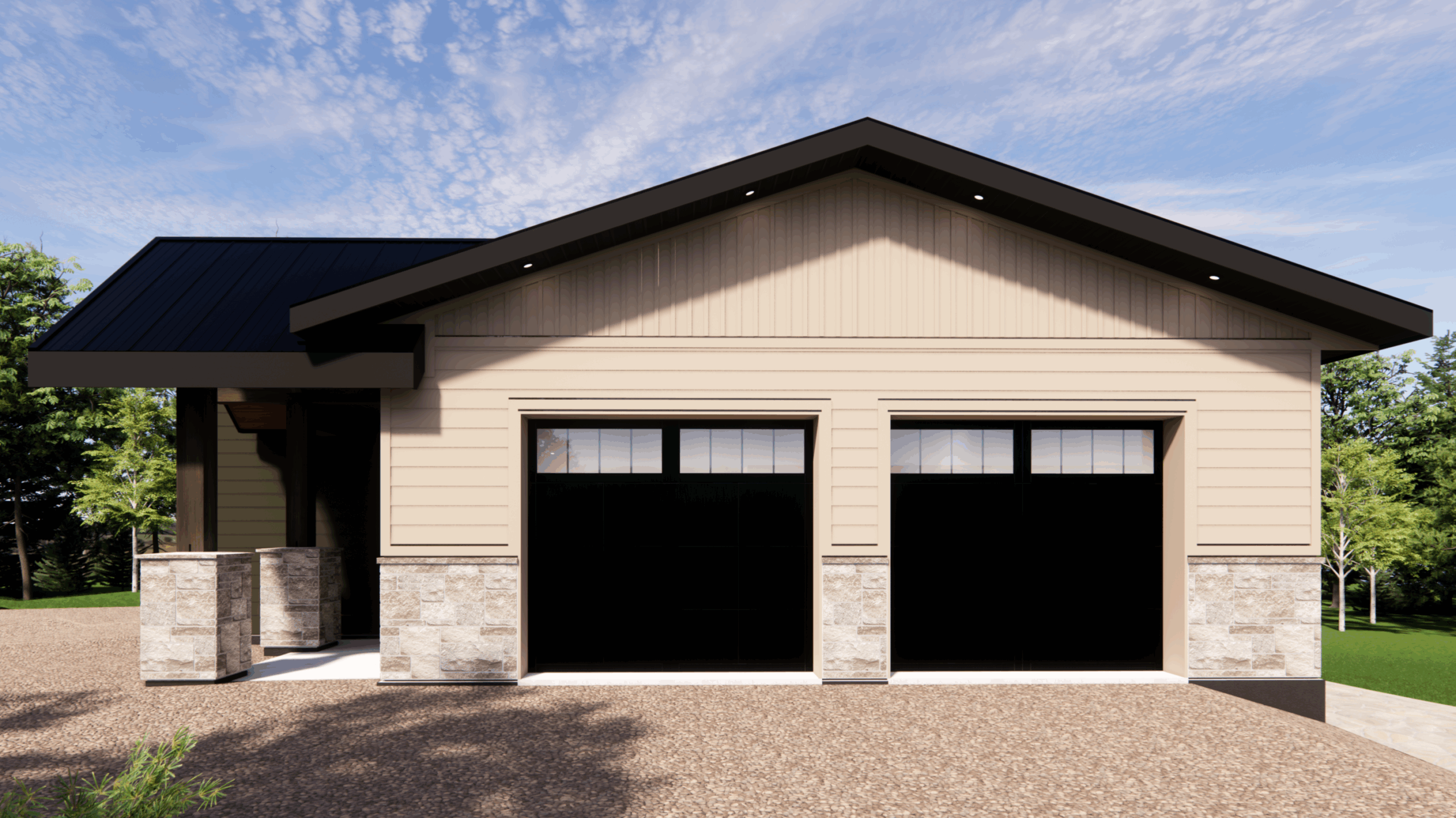 rendering of a custom garage designed by vleeming custom homes