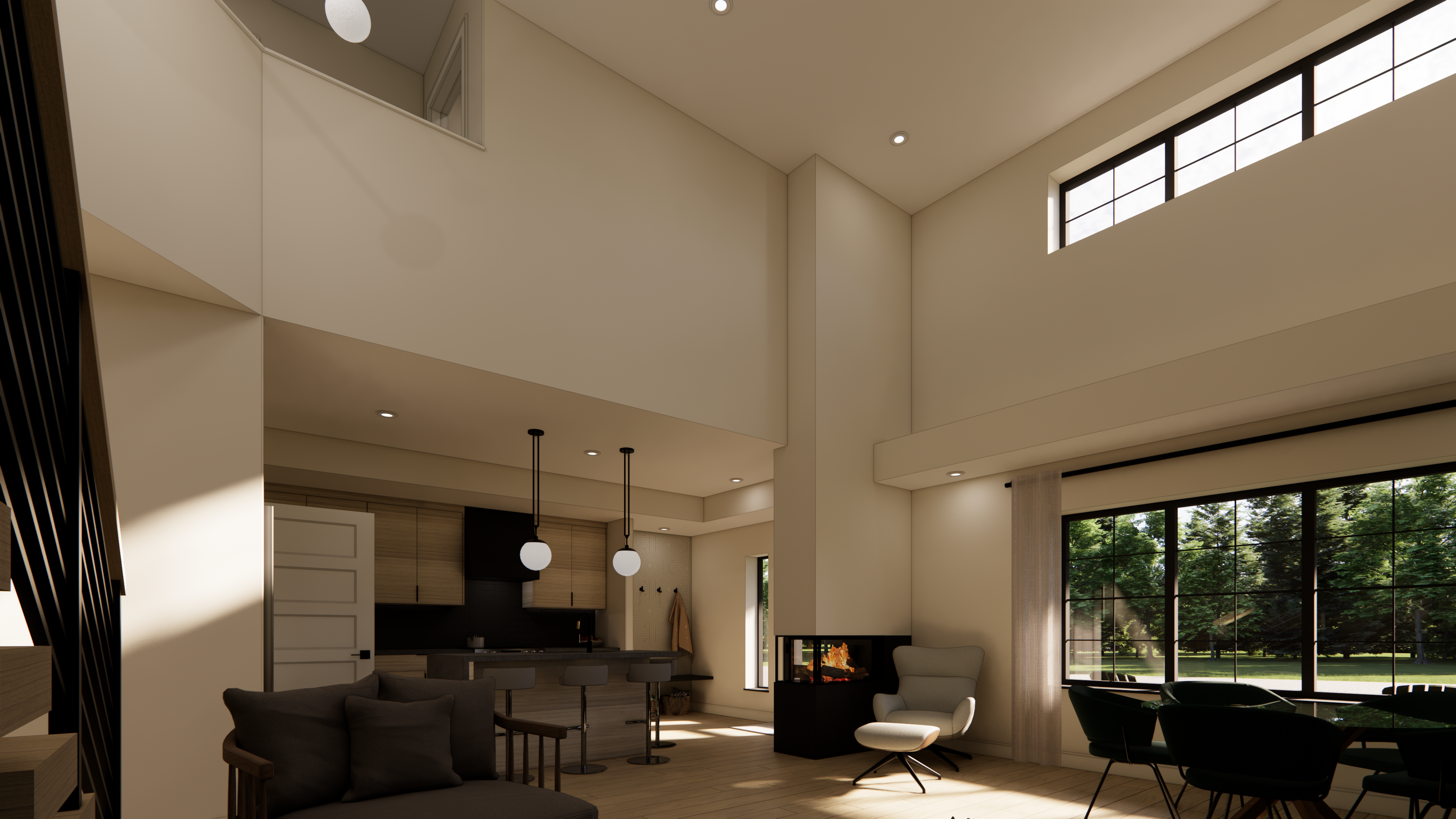 3D rendering of the interior of a shop house