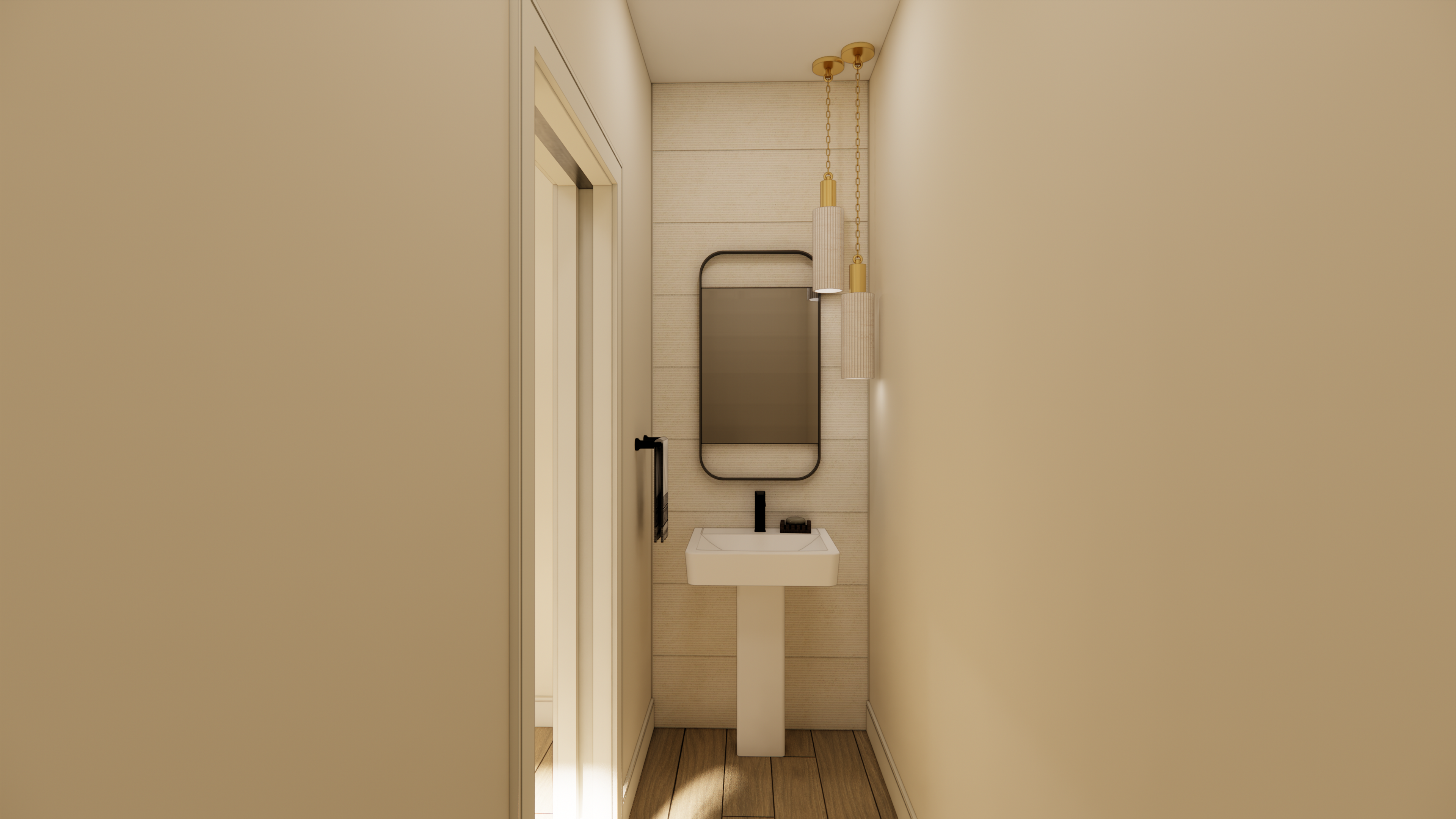 3D rendering of a shop house half bath's sink