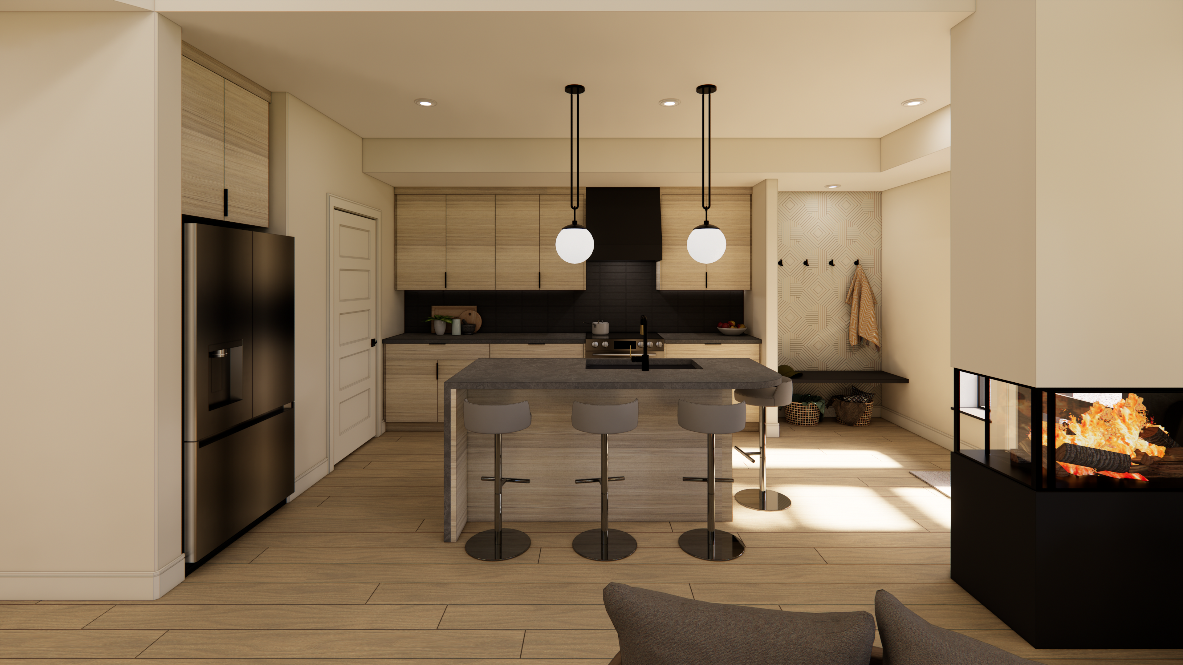3D rendering of a kitchen in a shop house