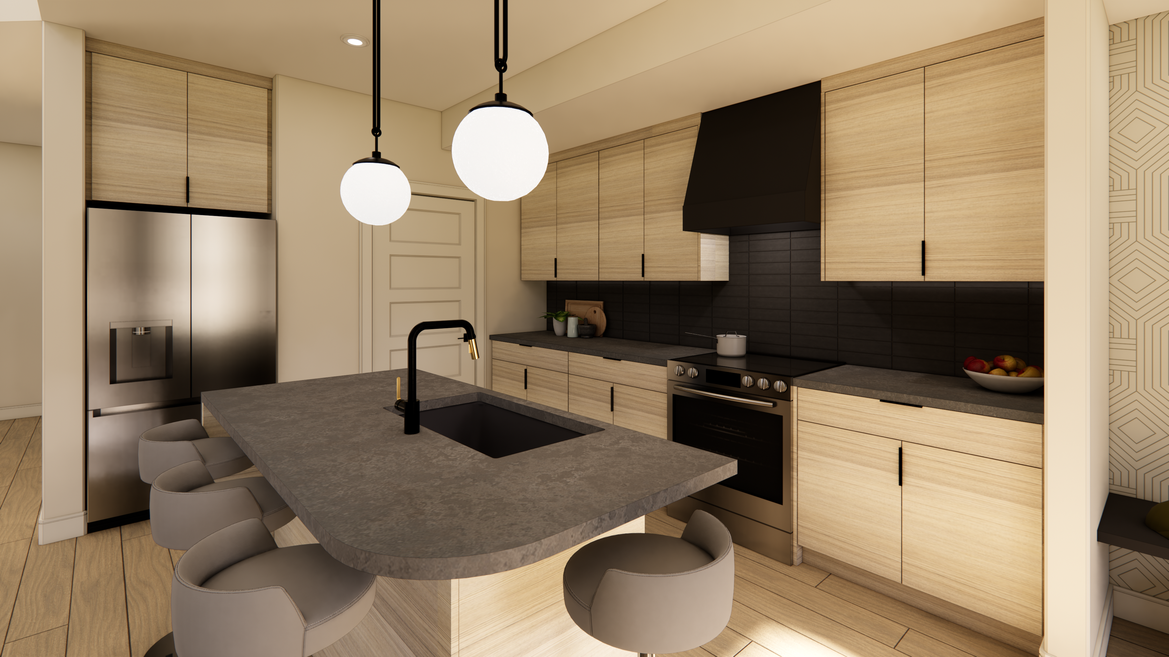3D rendering of a kitchen in a shop house