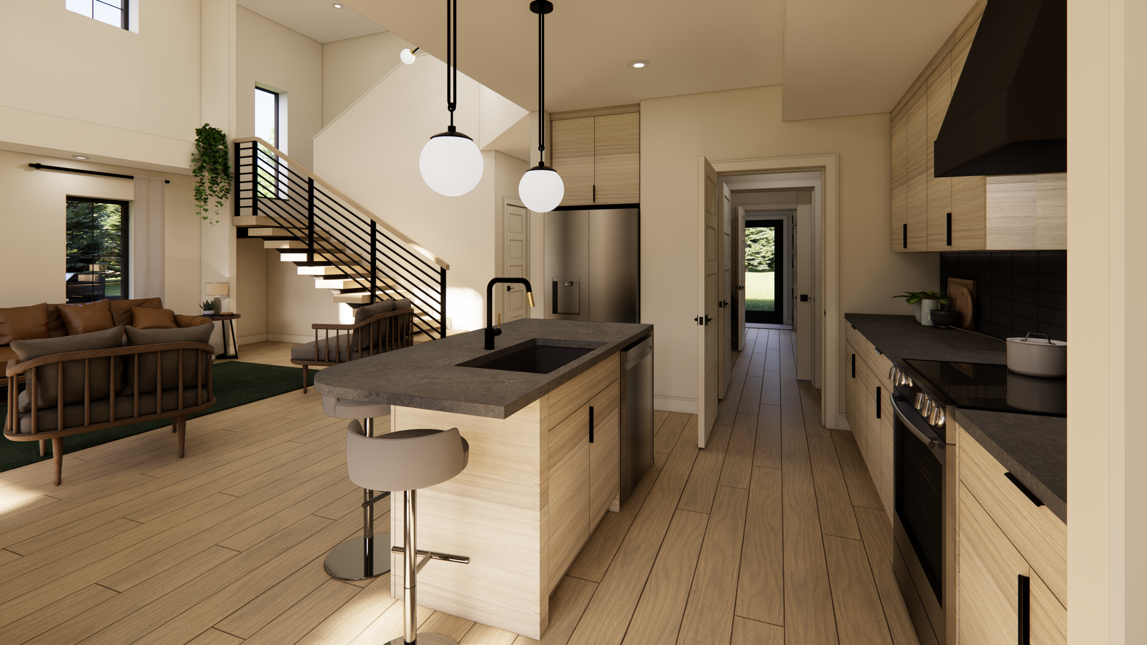 3D rendering of a kitchen in a shop house