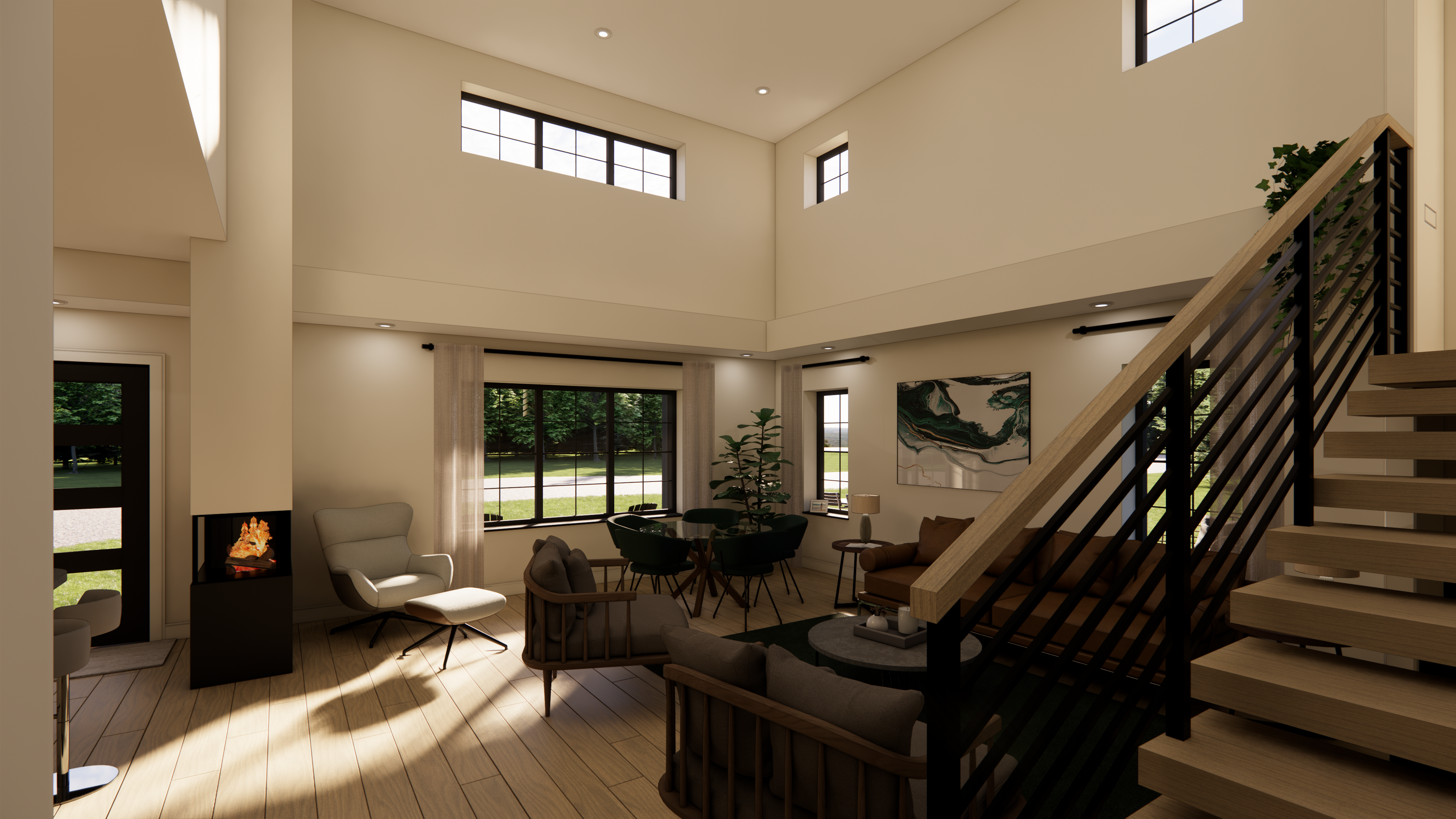 3D rendering of a living room in a shop house