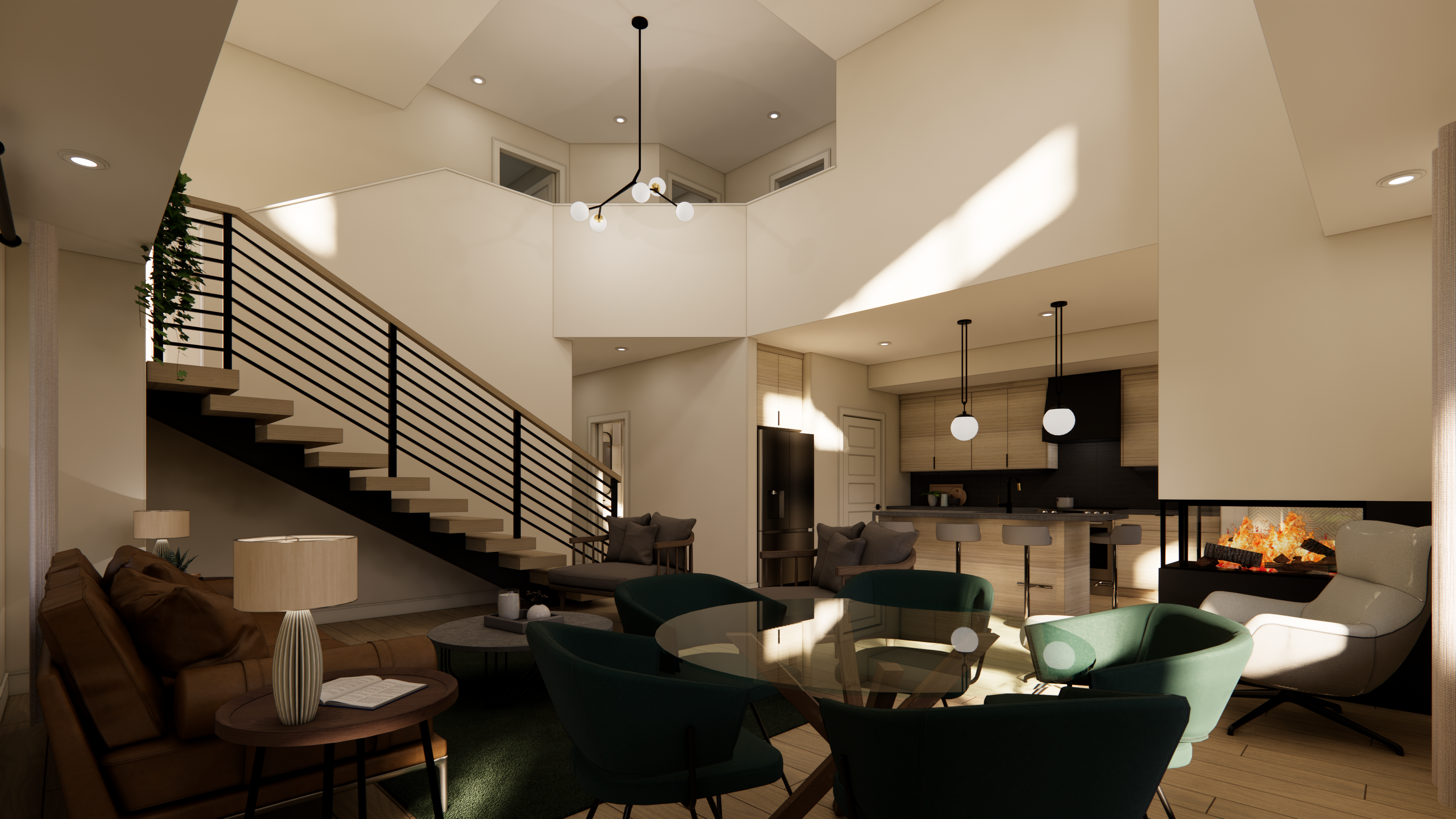 3D rendering of a living room in a shop house