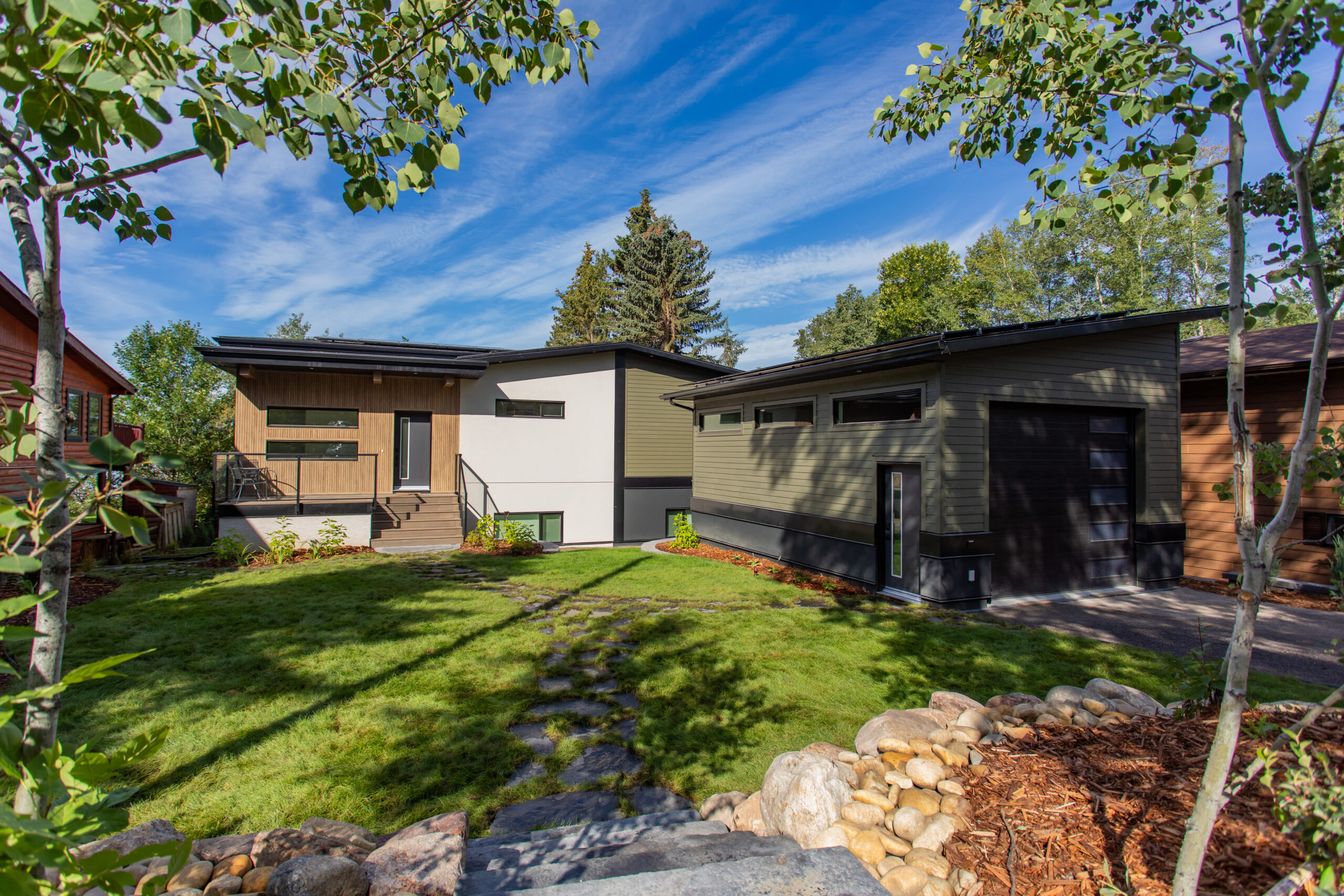 net zero home with garage in foreground