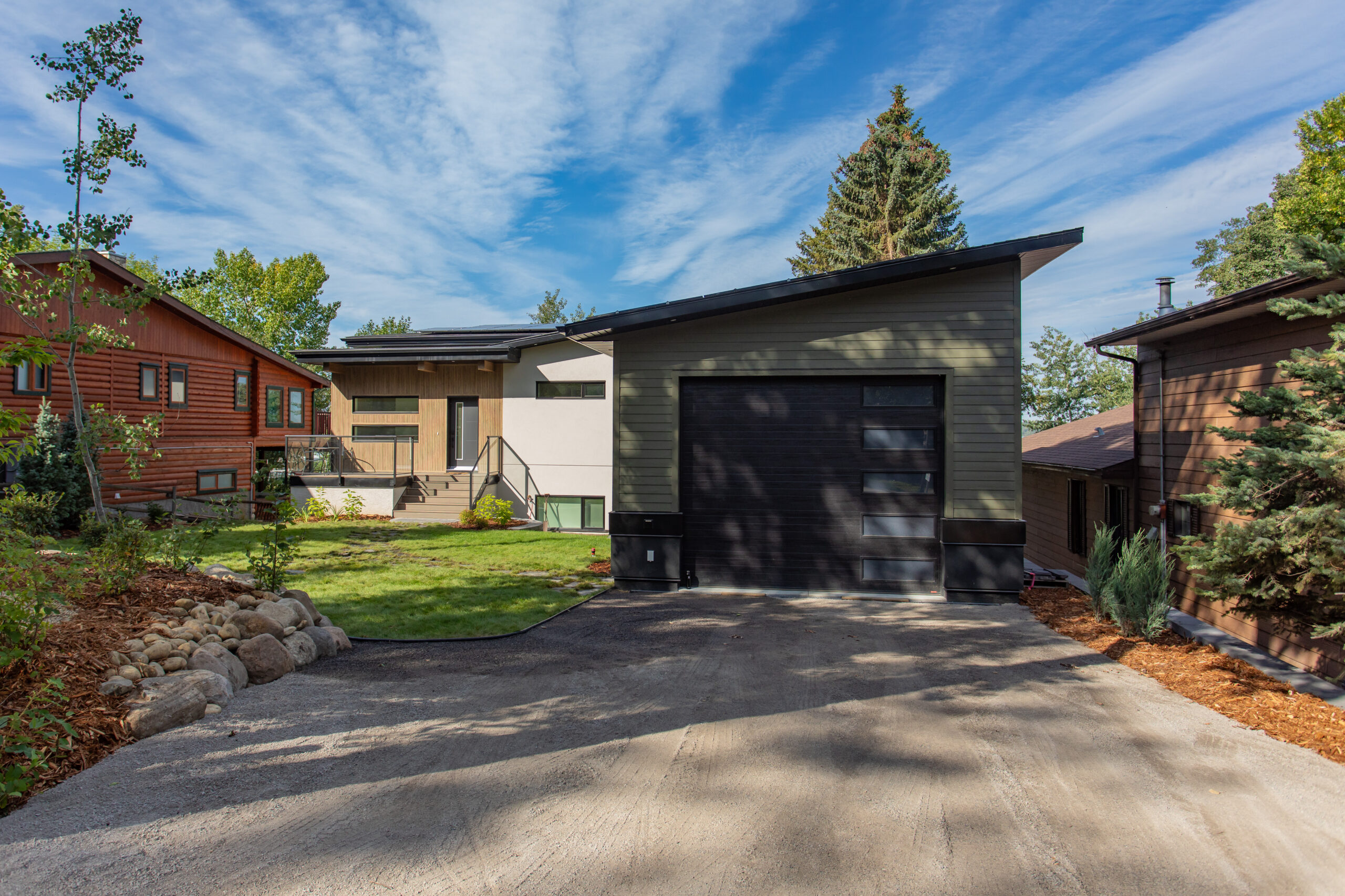 net zero home with garage in foreground