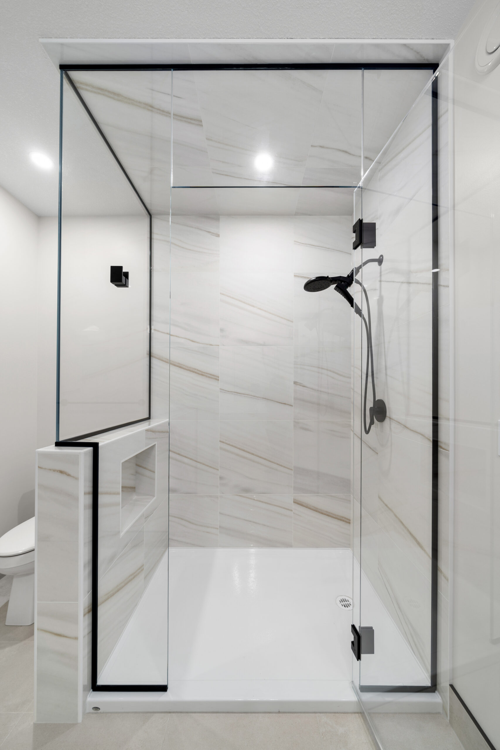 walk-in shower in a net zero home