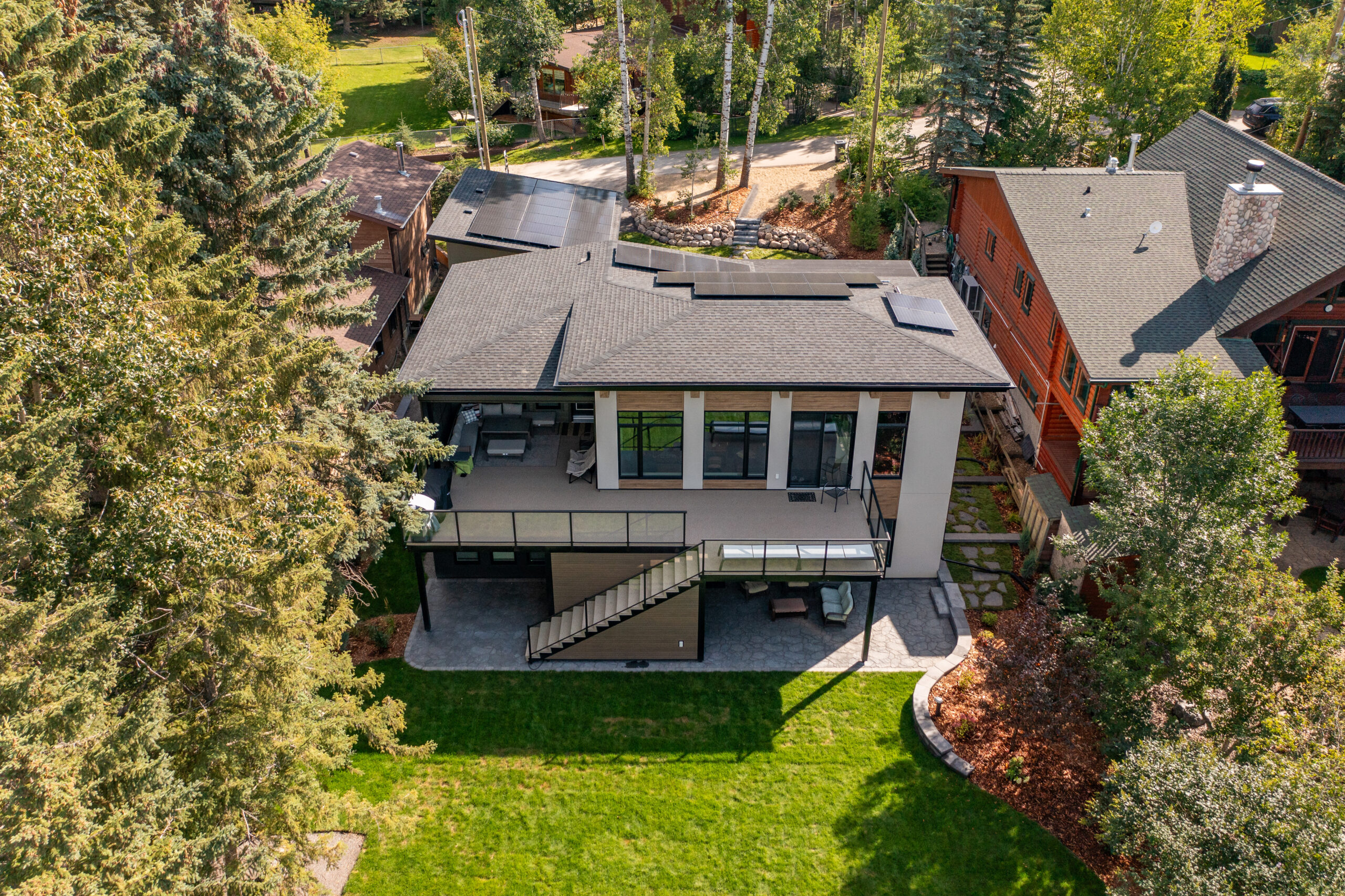 net zero home with solar panels on roof