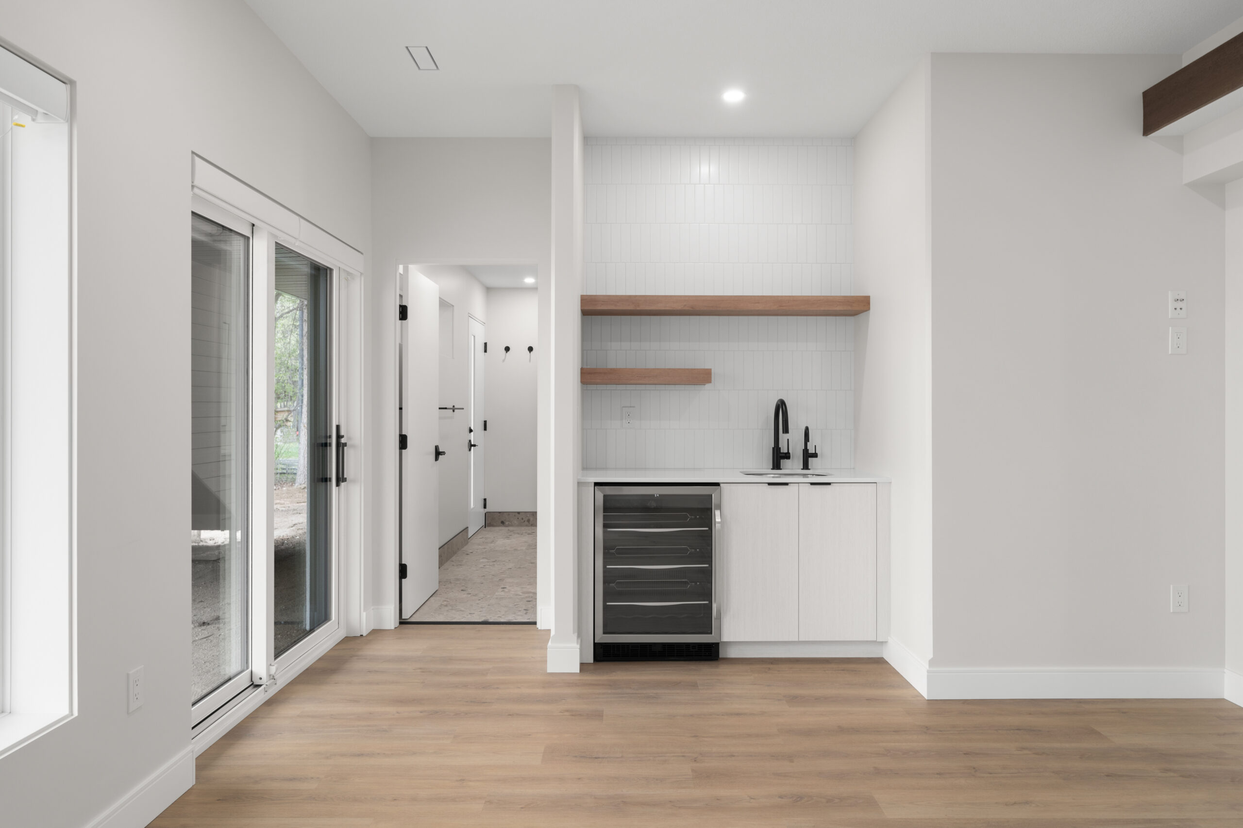 wet bar in the walk-out basement of a net zero home