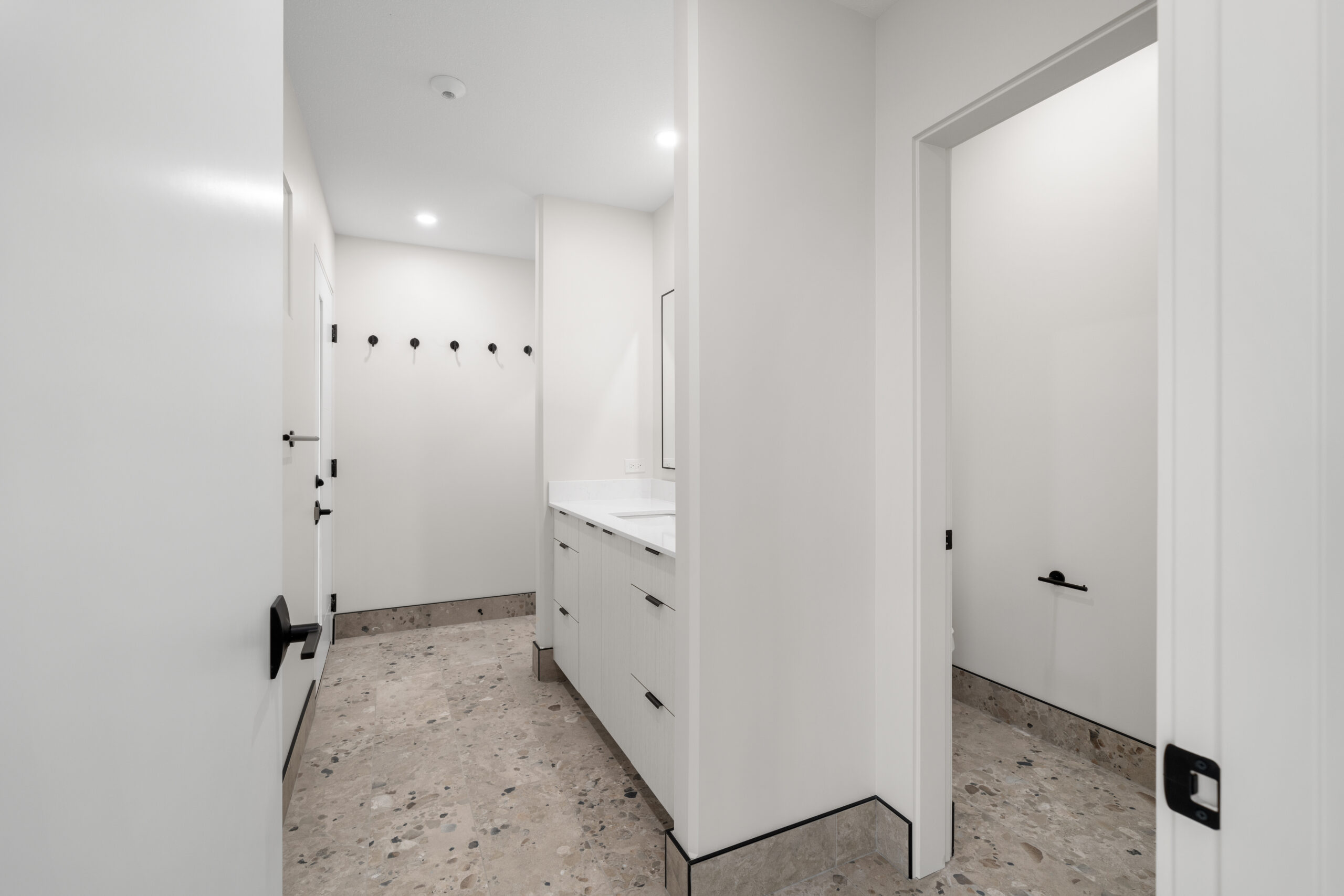 bathroom in the walk-out basement of a net zero home