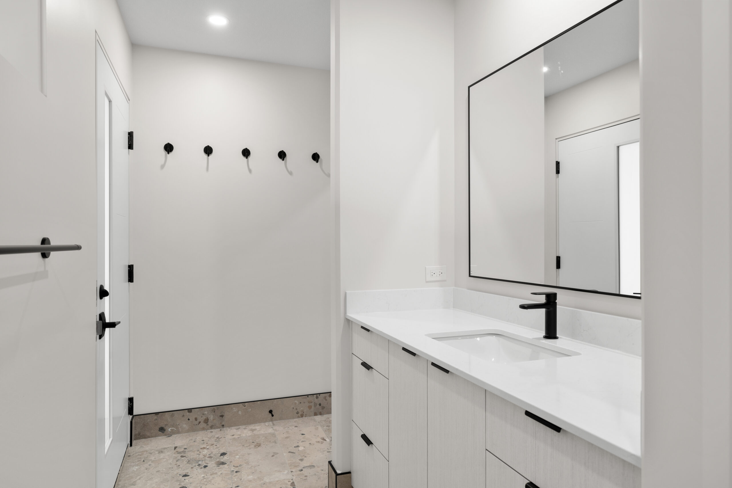 bathroom in the walk-out basement of a net zero home