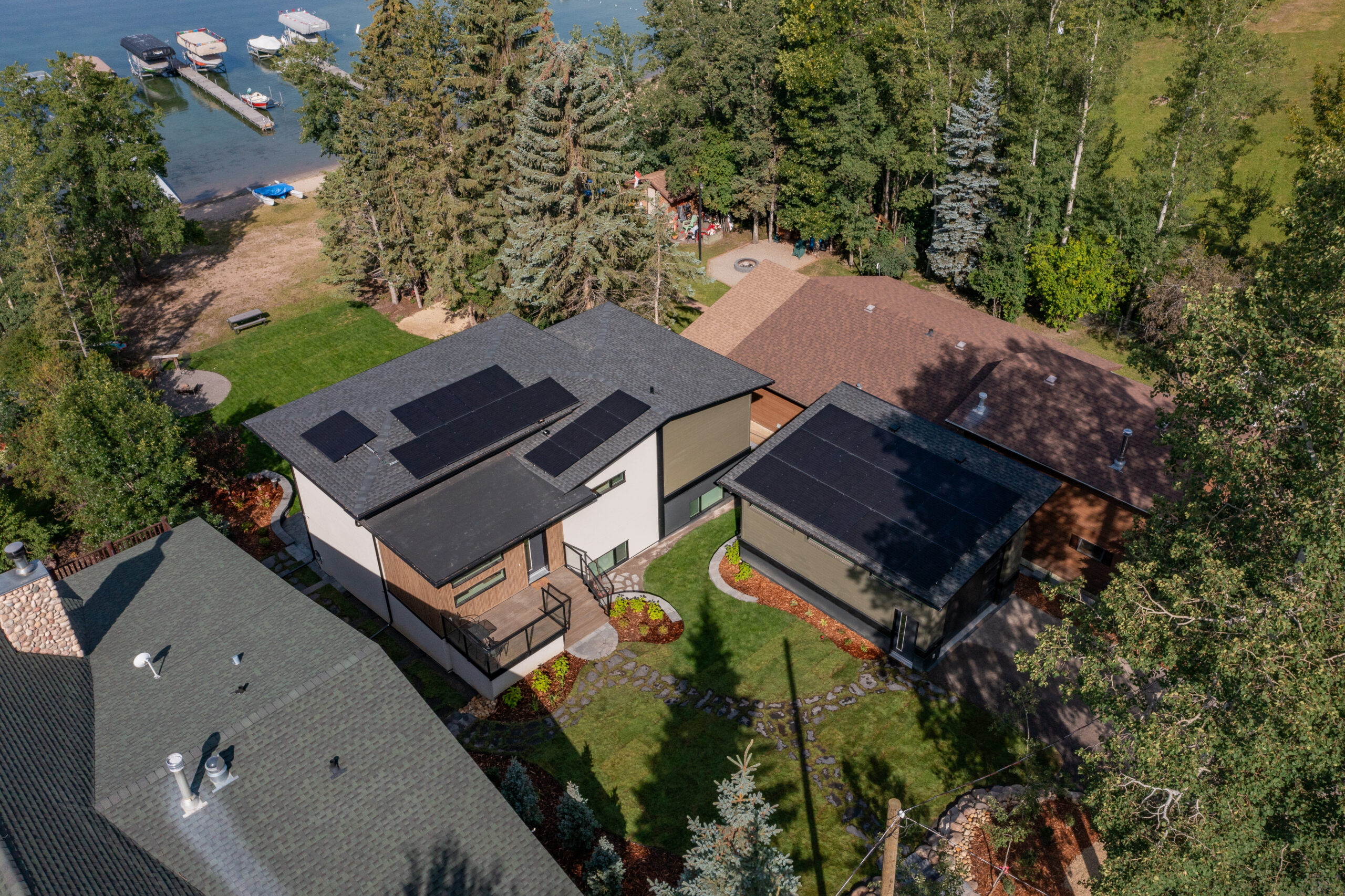 net zero home with solar panels on roof