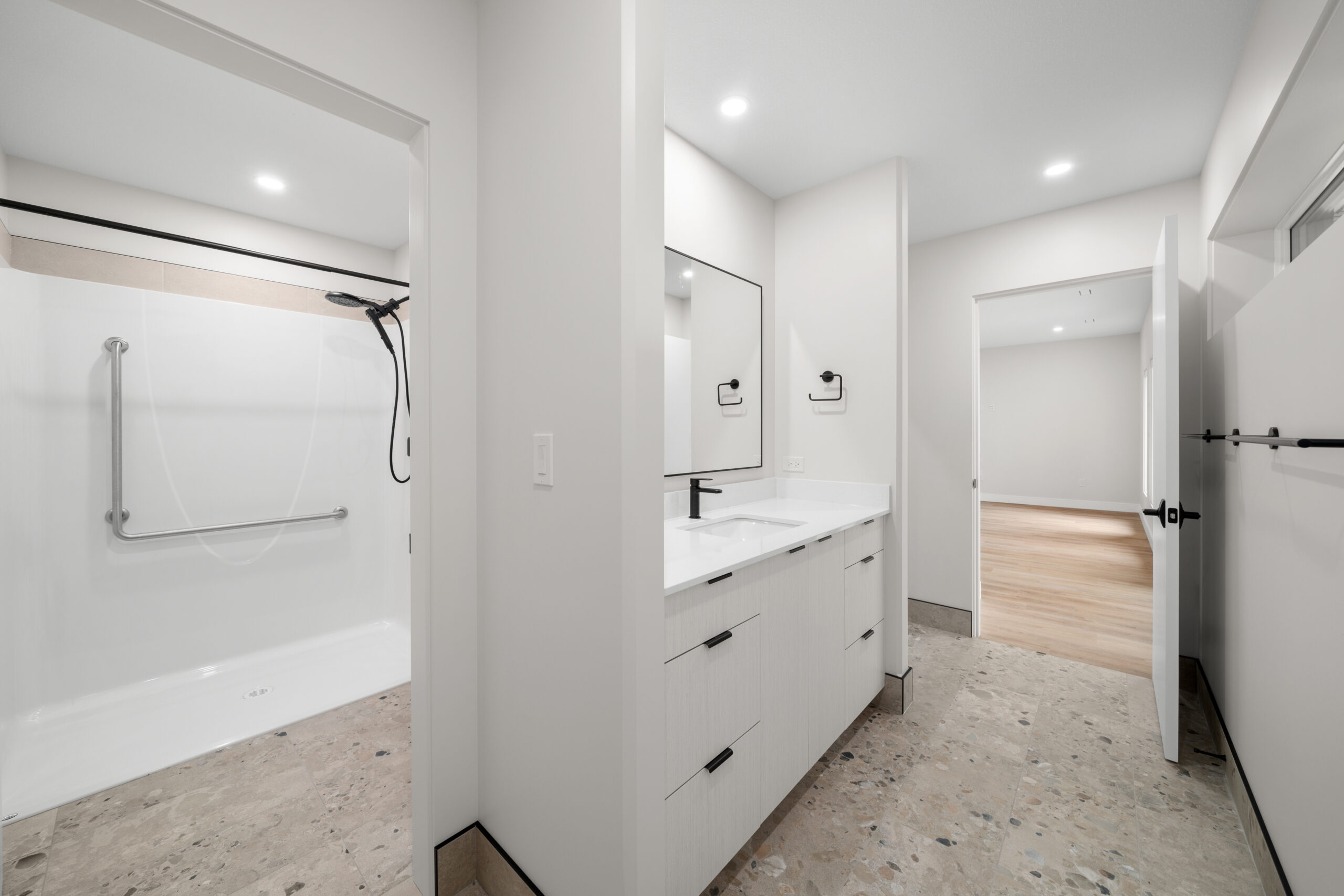 bathroom in the walk-out basement of a net zero home