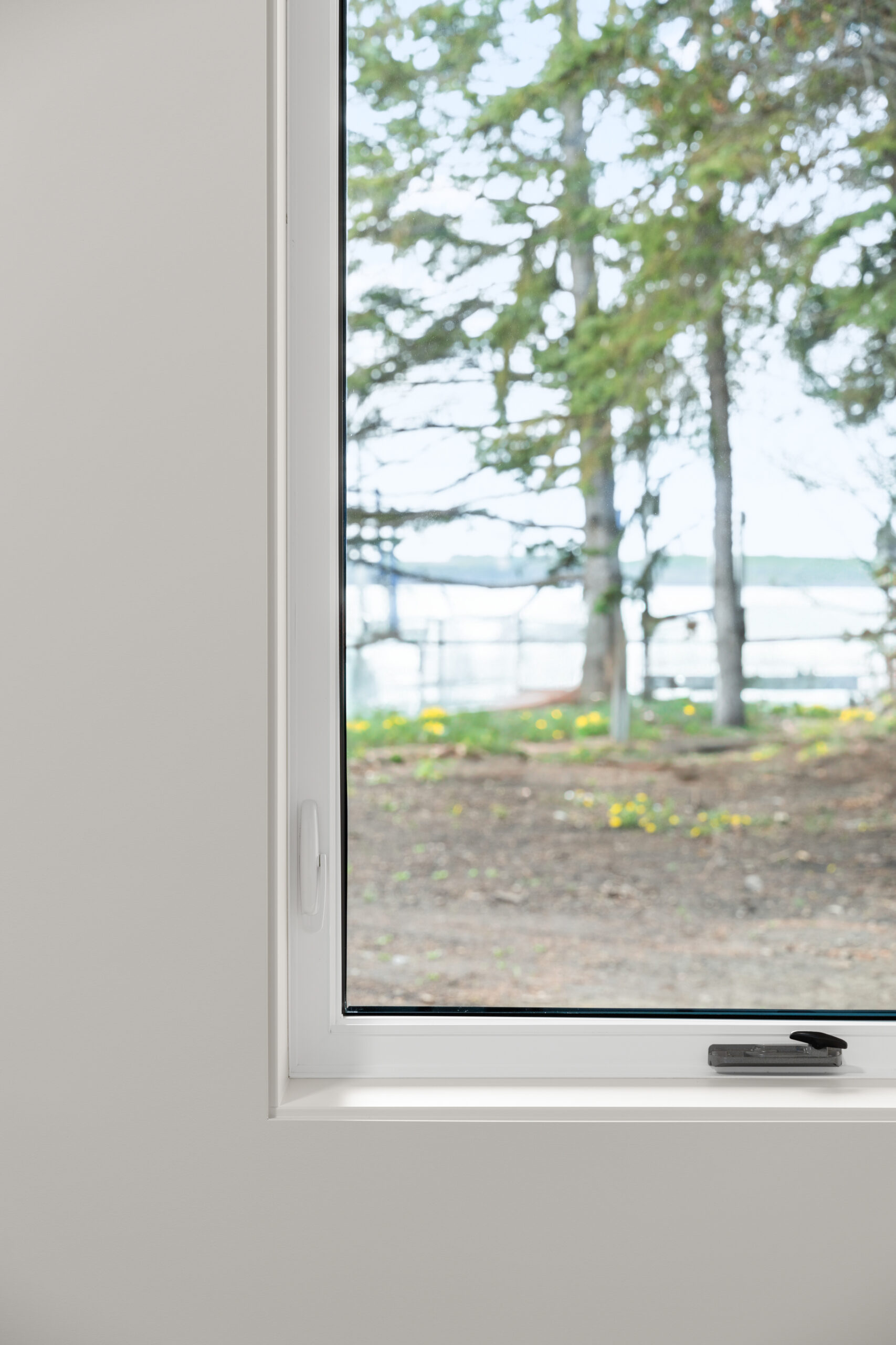 close-up of window details in the walk-out basement of a net zero home