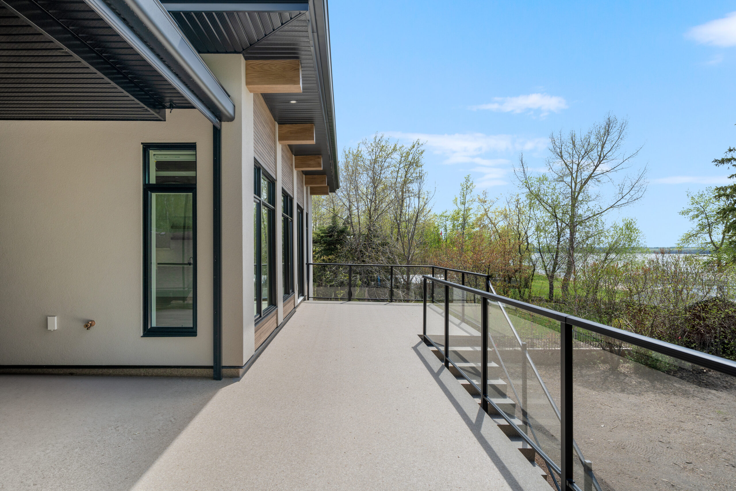 second story deck rear exterior of a net-zero home