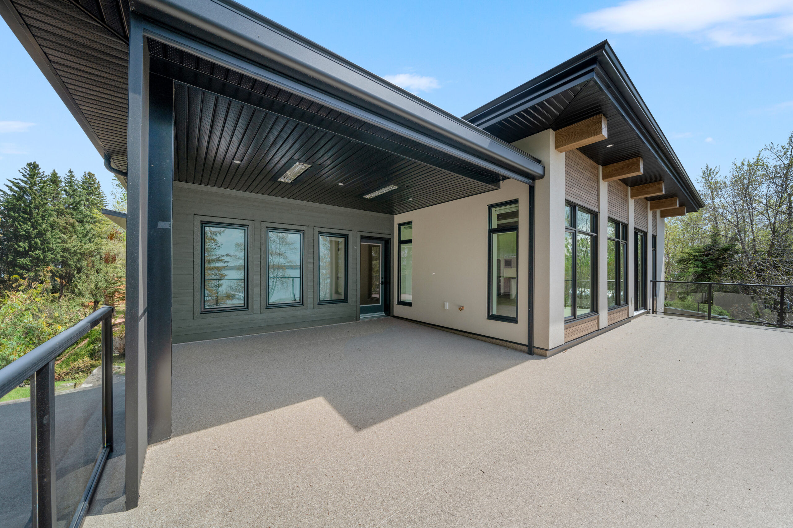 second story deck rear exterior of a net-zero home