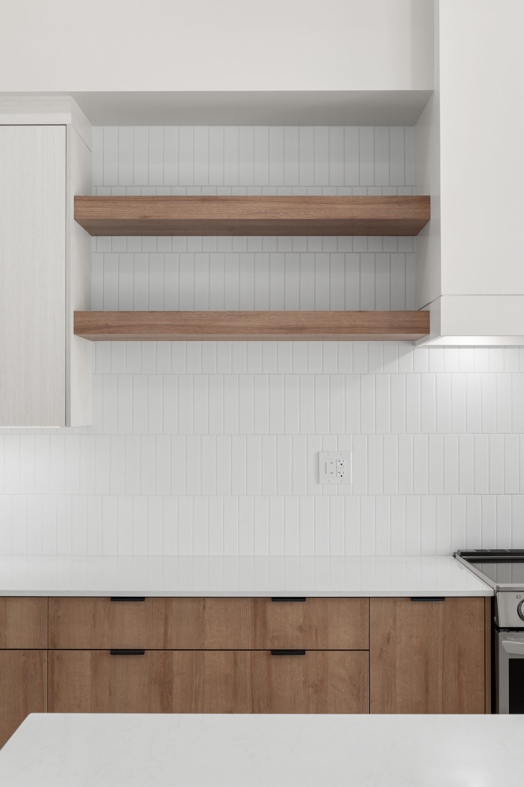 floating kitchen shelves in a net zero home